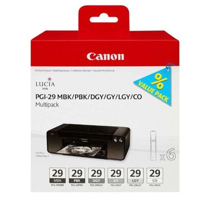 Tusze Oryginalne Canon PGI-29 MBK/PBK/DGY/GY/LGY/CO (4868B018) (komplet)